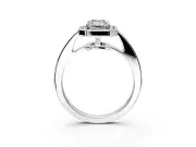 Bezel-Framed Halo Engagement Ring Setting for Emerald Cut Center with Pave Band and Prong Head in Sterling Silver