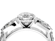 Channel-Set Engagement Ring Setting for Pear-Shaped Center with Baguette Band and Prong Head in Sterling Silver