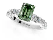 Shared-Prong Engagement Ring Setting for Fancy Green Emerald Cut Center with Graduated Accents and Prong Head in Sterling Silver