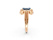 Solitaire Engagement Ring Setting for Fancy Blue Emerald Cut Center with Twisted Band and Scroll Prong Head in Rose Gold