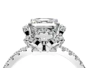 Floral Halo Engagement Ring Setting for Asscher Cut Center with Pave Band and Prong Head in Platinum