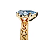 Solitaire Engagement Ring Setting for Fancy Blue Pear-Shaped Center with Scrollwork Band and Prong Head in Yellow Gold