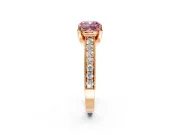 Solitaire Engagement Ring Setting for Fancy Pink Cushion Cut Center with Milgrain-Framed Pave Band and Prong Head in Rose Gold