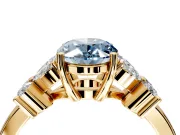 Floral Engagement Ring Setting for Fancy Blue Oval Center with Marquise Cluster Shoulders and Prong Head in Yellow Gold