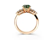 Cluster Engagement Ring Setting for Fancy Green Round Cut Center with 2-Row Shoulder Clusters and Prong Head in Rose Gold