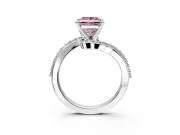Solitaire Engagement Ring Setting for Fancy Pink Princess Cut Center with Pave Bypass Swirl Band and Prong Head in Platinum