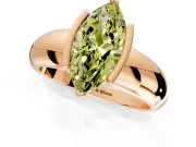 Tension Engagement Ring Setting for Fancy Yellow Marquise Center with Wide Flat Band and Tension Head in Rose Gold