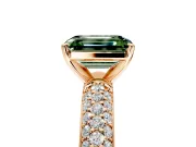 Solitaire Engagement Ring Setting for Fancy Green Emerald Cut Center with Domed Multi-Row Pave Band and Prong Head in Rose Gold