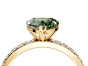 Solitaire Engagement Ring Setting for Fancy Green Heart-Shaped Center with Round Cut Pave Band and Prong Head in Yellow Gold