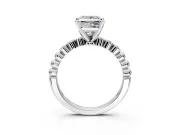 Solitaire Engagement Ring Setting for Princess Cut Center with Bezel-Dot Beaded Band and Prong Head in White Gold