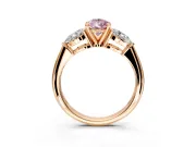 3 Stone Engagement Ring Setting for Fancy Pink Pear-Shaped Center with Large Pear-Shaped Accents and Prong Head in Rose Gold