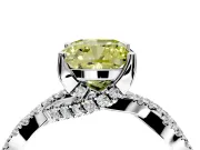 Solitaire Engagement Ring Setting for Fancy Yellow Cushion Cut Center with Narrow Twist Pave Band and Prong Head in Platinum