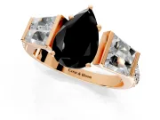 Channel-Set Engagement Ring Setting for Fancy Black Pear-Shaped Center with Baguette Band and Prong Head in Rose Gold