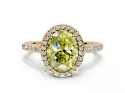 Halo Engagement Ring Setting for Fancy Yellow Oval Center with Pave Accents, Heart Basket and Prong Head in Yellow Gold