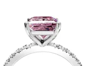 Solitaire Engagement Ring Setting for Fancy Pink Princess Cut Center with Fine Pave Band and Claw Prong Head in Platinum