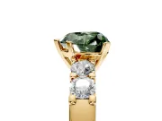 5 Stone Engagement Ring Setting for Fancy Green Heart-Shaped Center with Plain Band and Prong Head in Yellow Gold