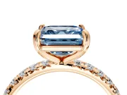 Solitaire Engagement Ring Setting for Fancy Blue Asscher Cut Center with Shared-Prong Accents and Prong Head in Rose Gold