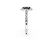 Halo Engagement Ring Setting for Fancy Green Emerald Cut Center with Narrowing Pave Band and Prong Head in Sterling Silver
