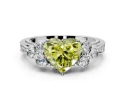 Cluster Engagement Ring Setting for Fancy Yellow Heart-Shaped Center with Bezel Accent Clusters and Prong Head in Platinum