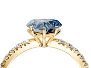 Solitaire Engagement Ring Setting for Fancy Blue Heart-Shaped Center with Large Accent Band and Prong Head in Yellow Gold