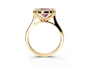 Single Halo Engagement Ring Setting for Fancy Pink Cushion Cut Center with Corner Claws, Plain Band and Prong Head in Yellow Gold