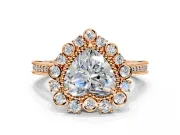 Milgrain Halo Engagement Ring Setting for Heart-Shaped Center with Bezel Point Accents and Prong Head in Rose Gold