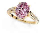 Cathedral Engagement Ring Setting for Fancy Pink Oval Center with Antique-Style Pave Band and Prong Head in Yellow Gold
