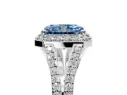 Halo Engagement Ring Setting for Fancy Blue Radiant Cut Center with Pave Split Shank and Prong Head in Sterling Silver