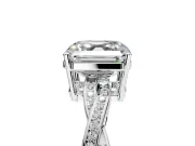 Solitaire Engagement Ring Setting for Asscher Cut Center with Twisted Pave Band and Prong Head in Platinum