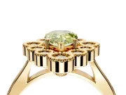 Cluster Halo Engagement Ring Setting for Fancy Yellow Pear-Shaped Center with Milgrain Bezel Accents and Prong Head in Yellow Gold