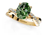 Solitaire Engagement Ring Setting for Fancy Green Oval Center with Half-Pave Crossover Band and Prong Head in Yellow Gold