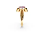 Solitaire Engagement Ring Setting for Fancy Pink Radiant Cut Center with Twisted Band and Scroll Prong Head in Yellow Gold