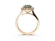 Halo Engagement Ring Setting for Fancy Green Princess Cut Center with Single-Row Pave, Open Basket and Prong Head in Rose Gold