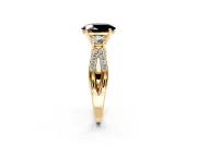 3 Stone Engagement Ring Setting for Fancy Black Oval Center with Pave Split Shank and Prong Head in Yellow Gold