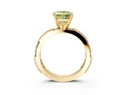 Solitaire Engagement Ring Setting for Fancy Yellow Princess Cut Center with Milgrain-Edged Pave Band and Prong Head in Yellow Gold
