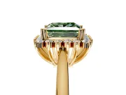 Starburst Halo Engagement Ring Setting for Fancy Green Princess Cut Center with Thin Round-Wire Band and Prong Head in Yellow Gold