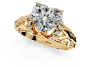 Solitaire Engagement Ring Setting for Heart-Shaped Center with Filigree Accent Basket and Prong Head in Yellow Gold