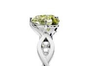 Solitaire Engagement Ring Setting for Fancy Yellow Heart-Shaped Center with Accented Twist Band and Leaf Prong Head in Platinum