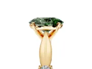 Solitaire Engagement Ring Setting for Fancy Green Oval Center with Carved Leaf Shoulders and Prong Head in Yellow Gold