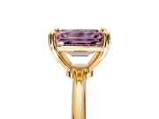 Minimalist Solitaire Engagement Ring Setting for Fancy Pink Emerald Cut Center with Thin Band and Prong Head in Yellow Gold