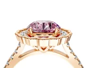 Milgrain Floral Halo Engagement Ring Setting for Fancy Pink Round Cut Center with Pave Band and Prong Head in Rose Gold