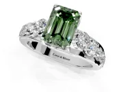 Solitaire Engagement Ring Setting for Fancy Green Emerald Cut Center with Graduated Shared Prongs and Prong Head in Platinum