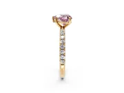 Solitaire Engagement Ring Setting for Fancy Pink Heart-Shaped Center with Micro Pave Band and Prong Head in Yellow Gold