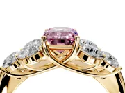 Cluster Engagement Ring Setting for Fancy Pink Emerald Cut Center with Round Cut Accent Frame and Prong Head in Yellow Gold