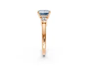 3 Stone Engagement Ring Setting for Fancy Blue Princess Cut Center with Wide Plain Band and Prong Head in Rose Gold