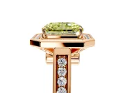 Halo Engagement Ring Setting for Fancy Yellow Emerald Cut Center with Outer Bezel Rim, Pave Band and Prong Head in Rose Gold