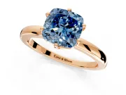 Solitaire Engagement Ring Setting for Fancy Blue Cushion Cut Center with Plain Band and Tulip Prong Head in Rose Gold