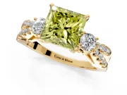 3 Stone Engagement Ring Setting for Fancy Yellow Princess Cut Center with Pave Split Shank and Prong Head in Yellow Gold