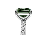 Solitaire Engagement Ring Setting for Fancy Green Asscher Cut Center with Round Cut Pave Band and Prong Head in Platinum