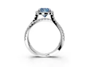 Halo Engagement Ring Setting for Fancy Blue Cushion Cut Center with Double Pave Split Shank and Prong Head in Platinum
